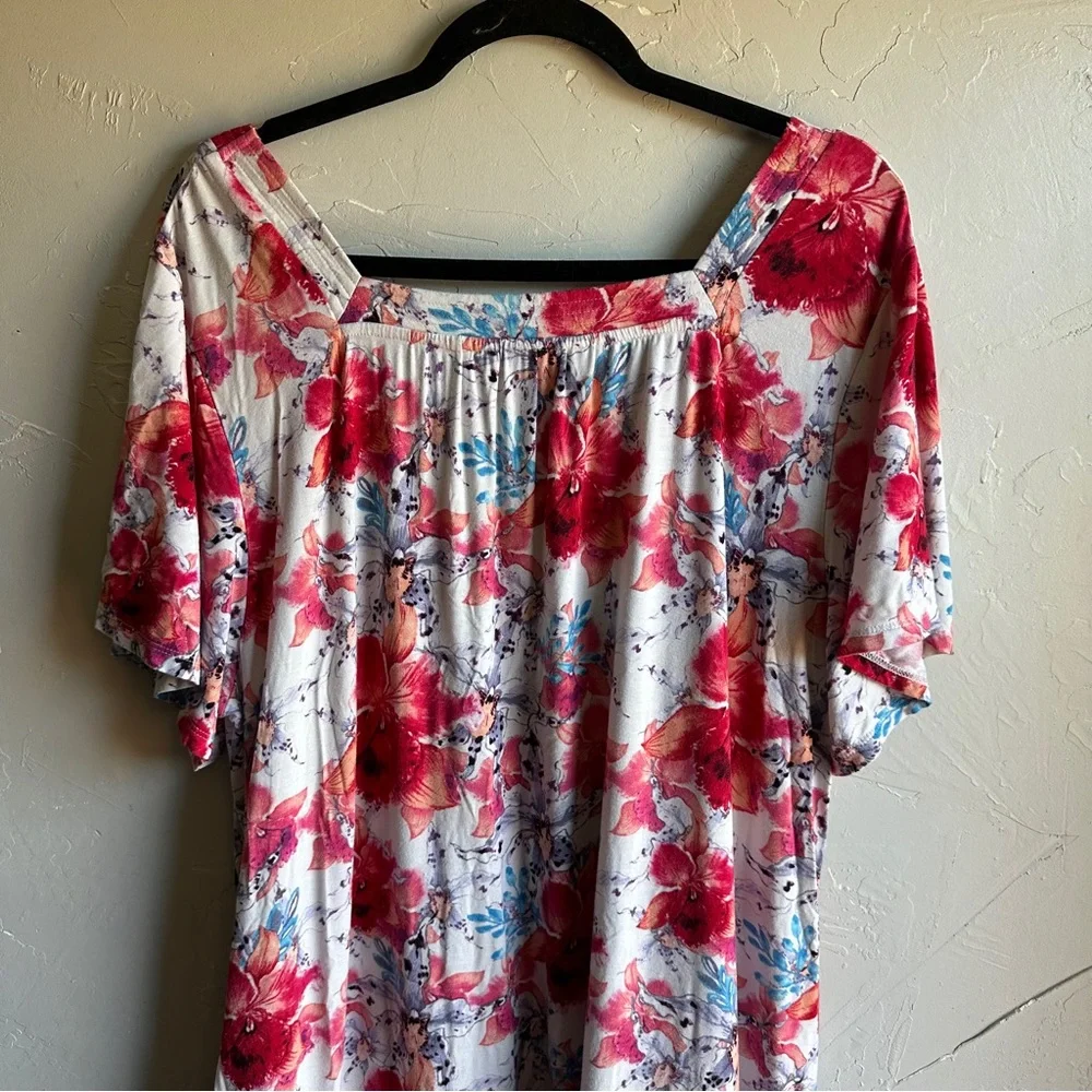 Soft Bamboo Knit Floral Lounge Dress Comfy Casual Cottagecore Soft Girl Stretchy